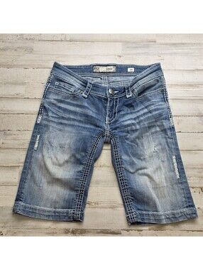 BKE Stella Bermuda Jean Shorts Distressed Size 28 - Comfortable Cotton Blend